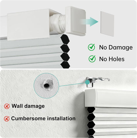No Drill No Tools Blackout Cellular Shades,Cordless Blinds for Indoor Windows,Room Darkening Window Shades Honeycomb Blinds for Bedroom,Office,Home,White,28.5" w x 64" h