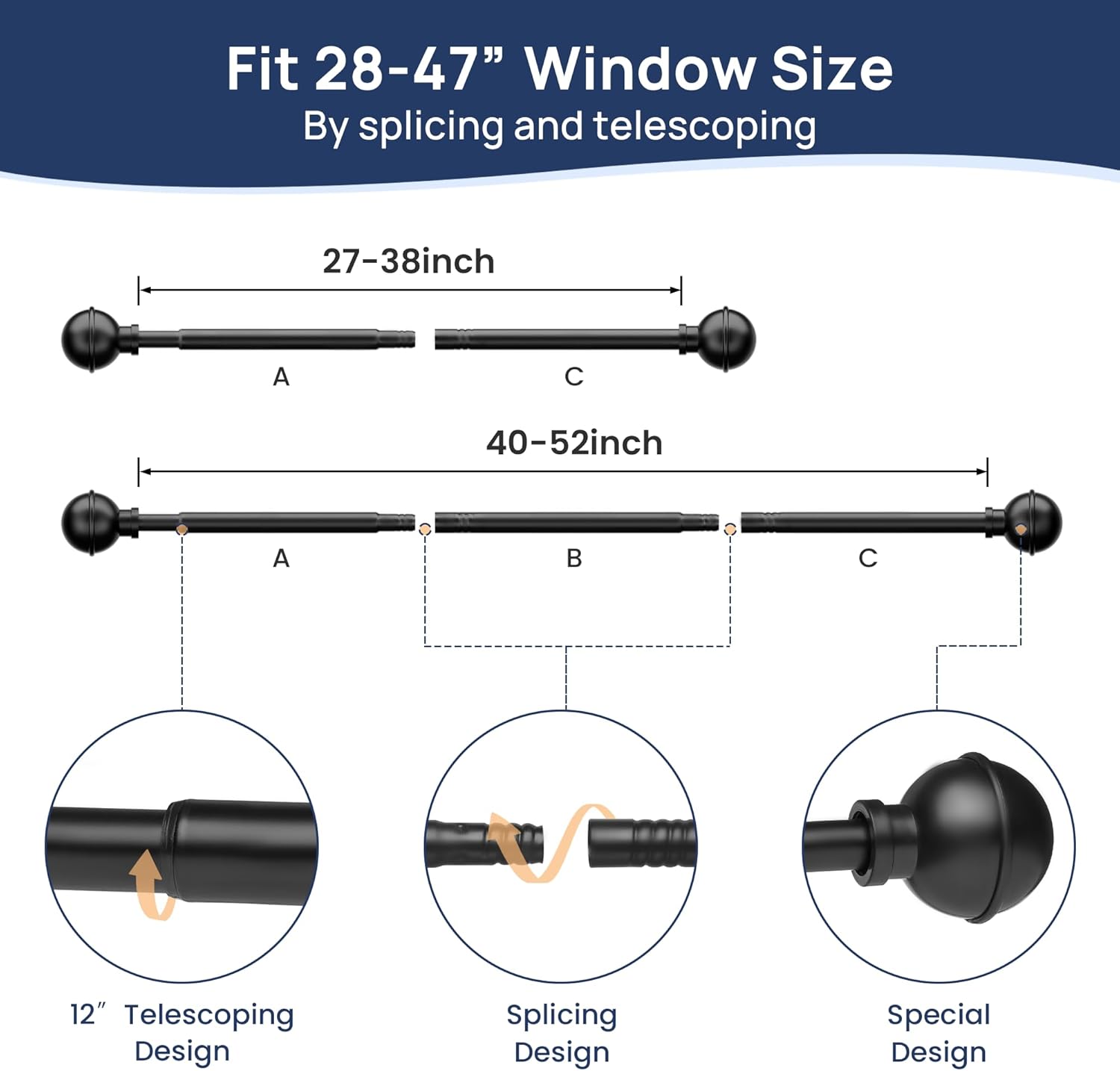 ENJOYBASICS Curtain Rods No Drilling for Renter, 28-47" Adjustable, Black