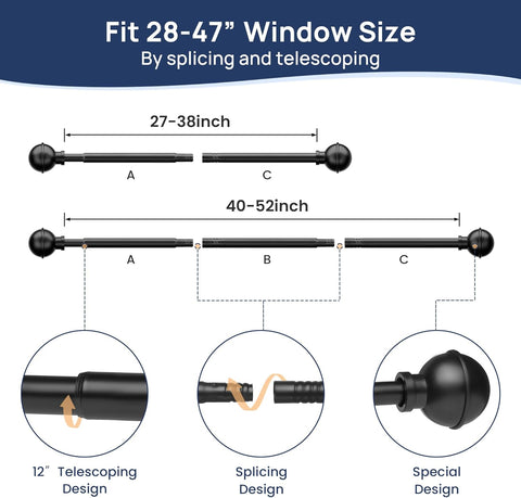 ENJOYBASICS Curtain Rods No Drilling for Renter, 28-47" Adjustable, Black