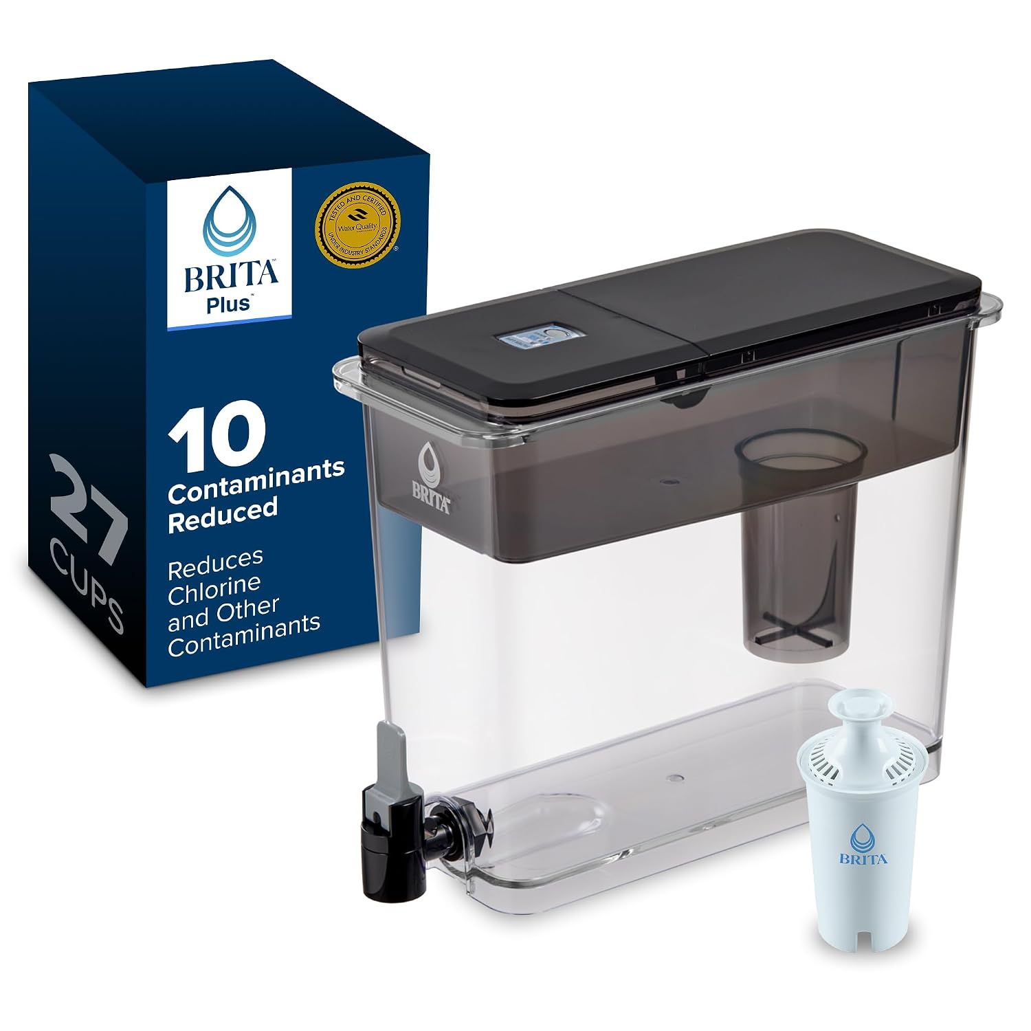 Brita XL 27 Cup Water Filter Pitcher, 1 Brita Plus Filter, Ultramax, Black
