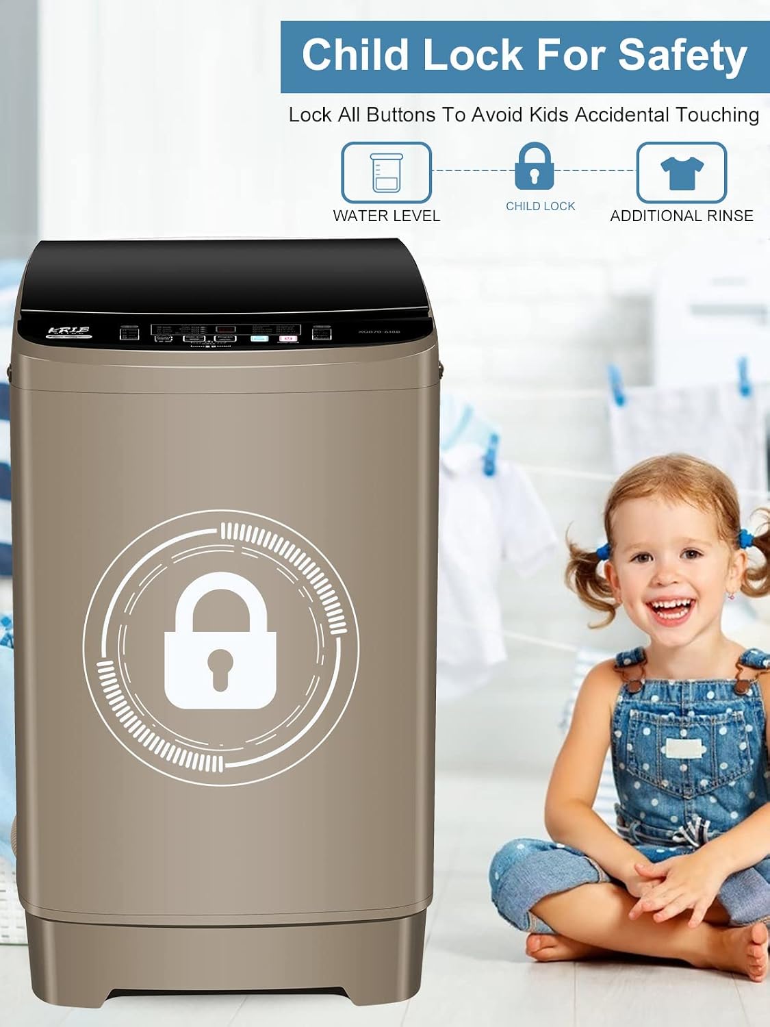 Full-Automatic Washing Machine 17.7 lbs Small Compact Portable Washer Gold