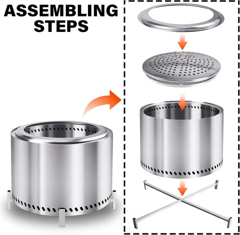 HGD 20 Inch Smokeless Fire Pit with Stand, Stainless Steel Wood Burning Stove, Outdoor Firepit with Removable Ash Pan for Backyard, Patio, Garden, BBQ and Bonfire, Silver