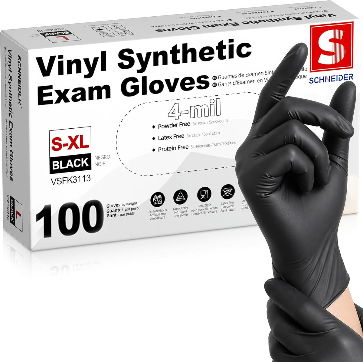 Schneider Medical Nitrile/Vinyl Blend Exam Gloves, Black Disposable