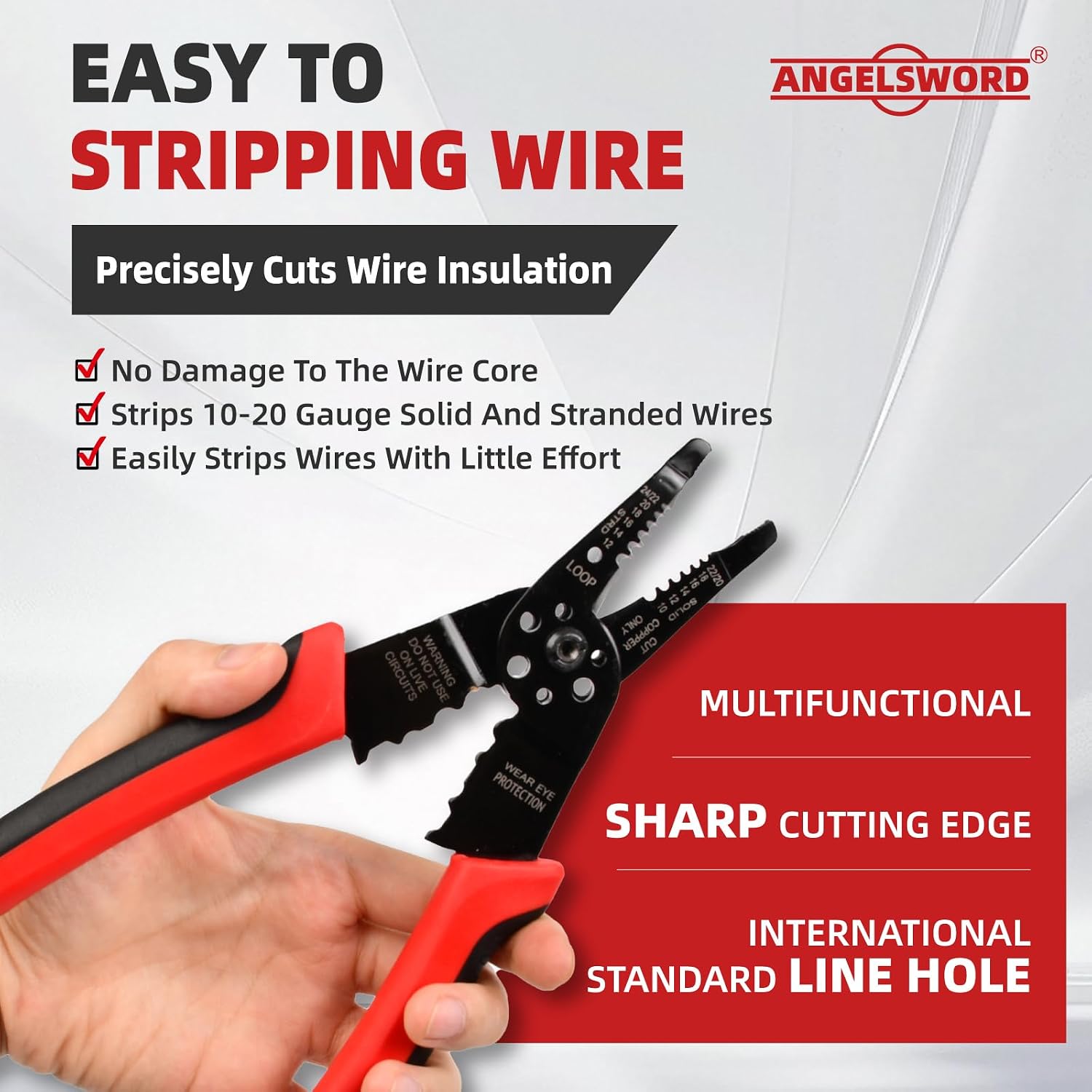 ANGELSWORD 8" Wire Stripper, Wire Cutter, Wire Crimper, Electrician Tool
