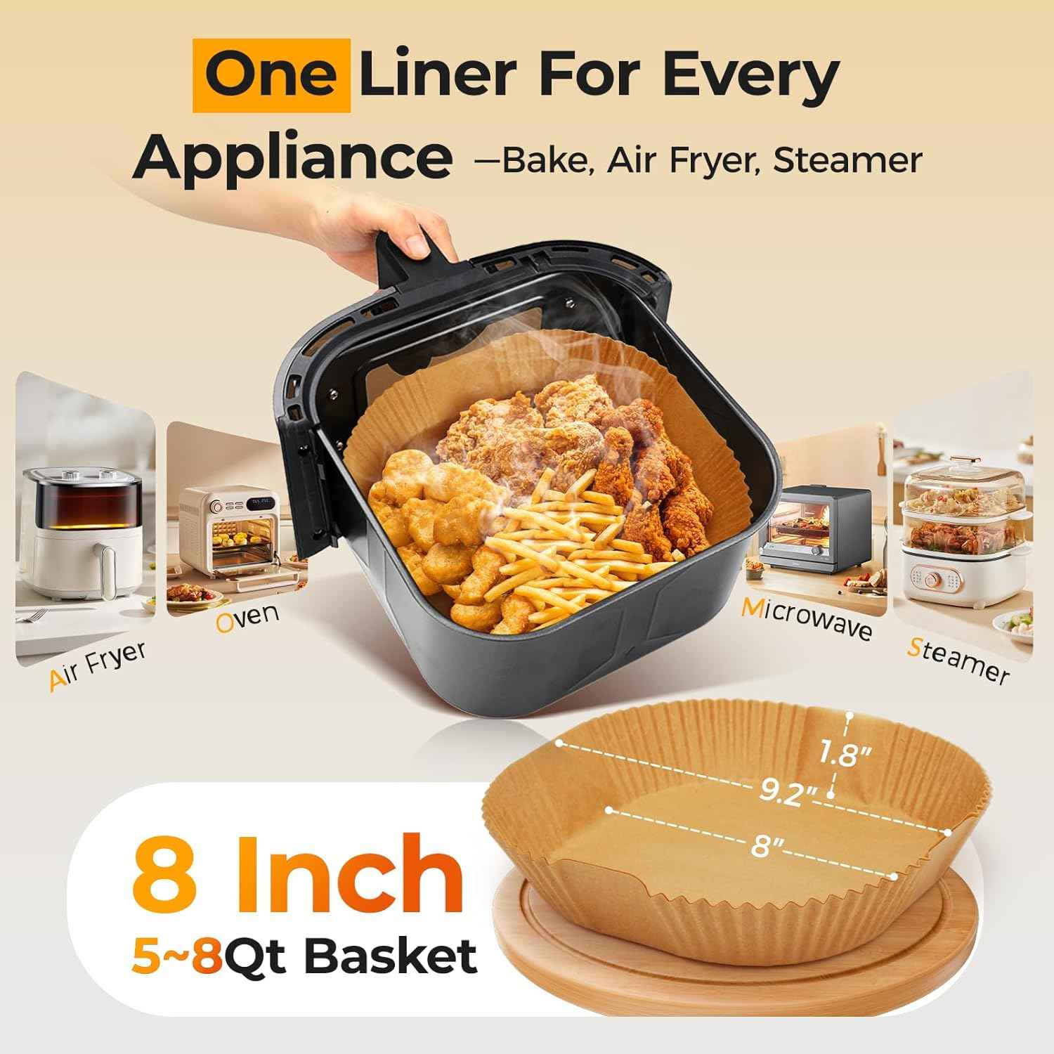 125Pcs 8 Inch Square Air Fryer Liners Disposable for 5-8QT, Parchment Paper