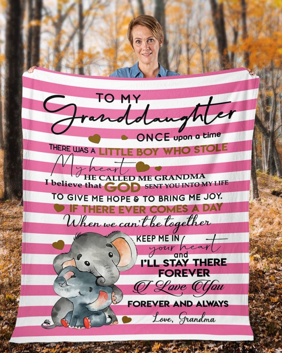 NAZENTI Elephant Custom Name Granddaughter Blanket, to My Granddaughter Blanket, Personalized Granddaughter Blanket from Grandma Grandpa, Birthday for Granddaughter