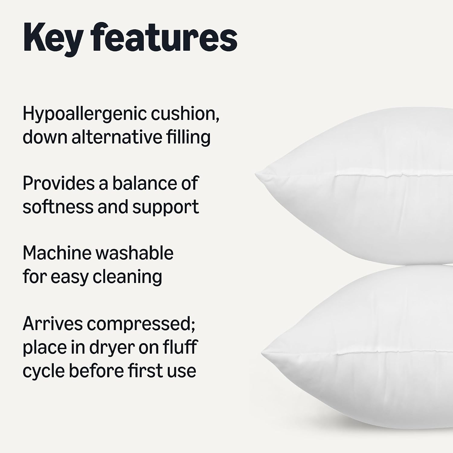 Amazon Basics Throw Pillow Insert, Down Alternative Fiberfill, Hypoallergenic, Machine Washable, 20 Inch, 4-Pack, for Sofa Bed Couch