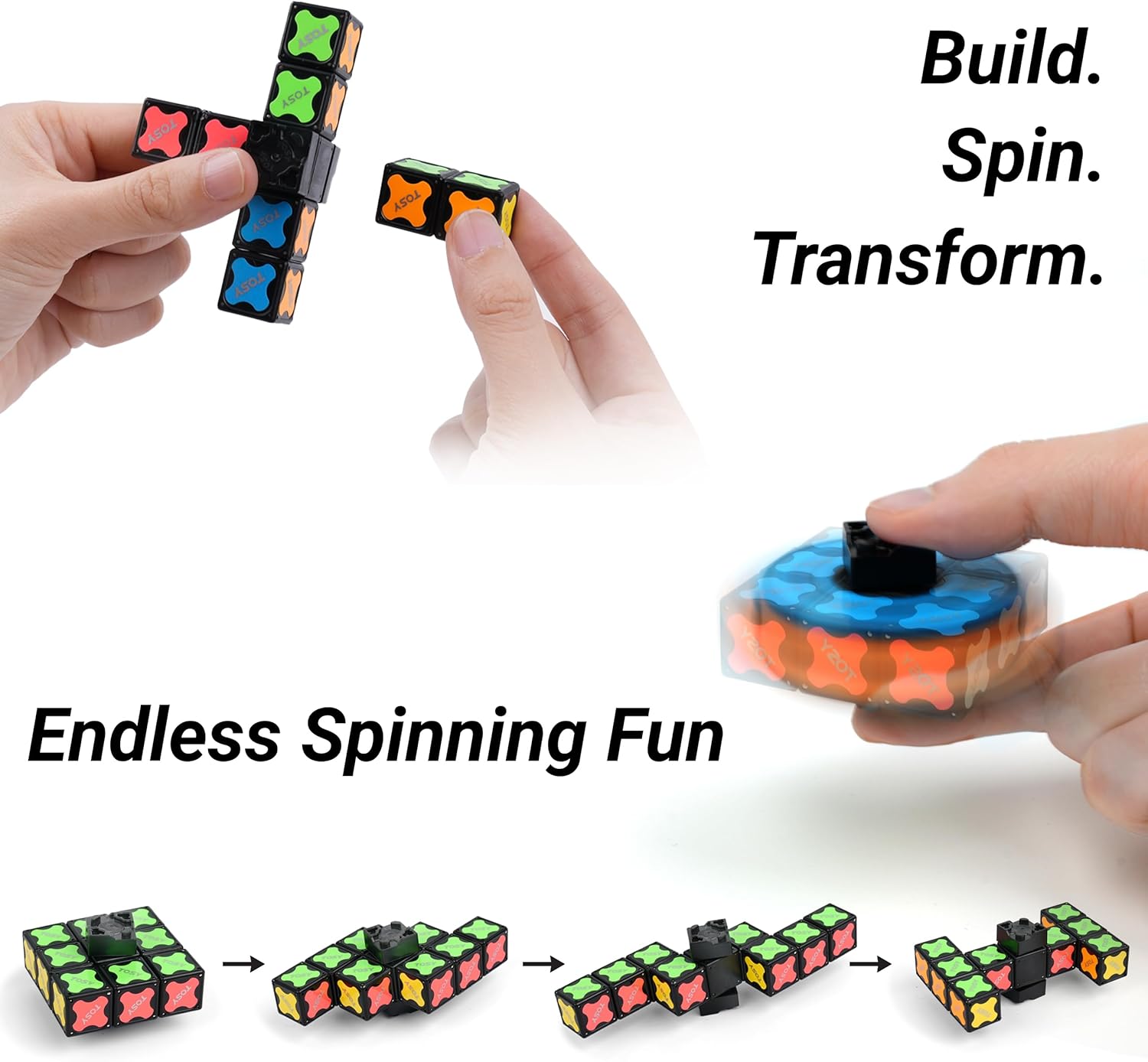 TOSY Magnet Fidget Spinner Mini - 8 Blocks, 3 in 1 Toy: Transformable Fidget Spinner, Infinity Cube, 2x2 Puzzle Cube, Easter Basket Stuffers for Kids/Adults, STEM Sensory Stress Relief Toy
