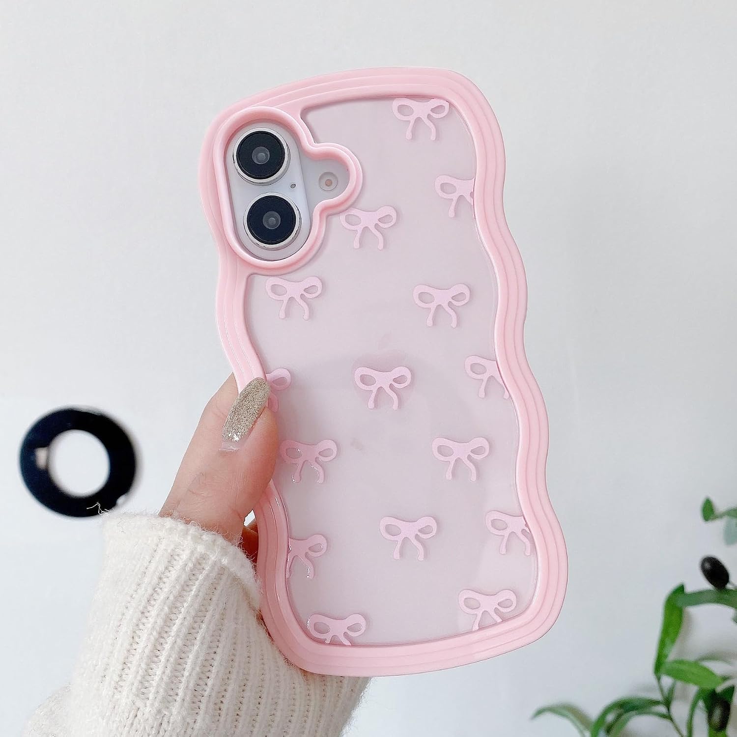 QLTYPRI Bow Case for iPhone 16 Plus Wavy Fame, Pink