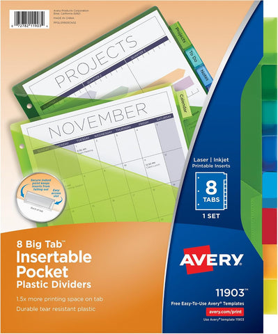 Avery Big Tab Insertable Plastic Dividers, 8-Tab, Multicolor, 1 Set