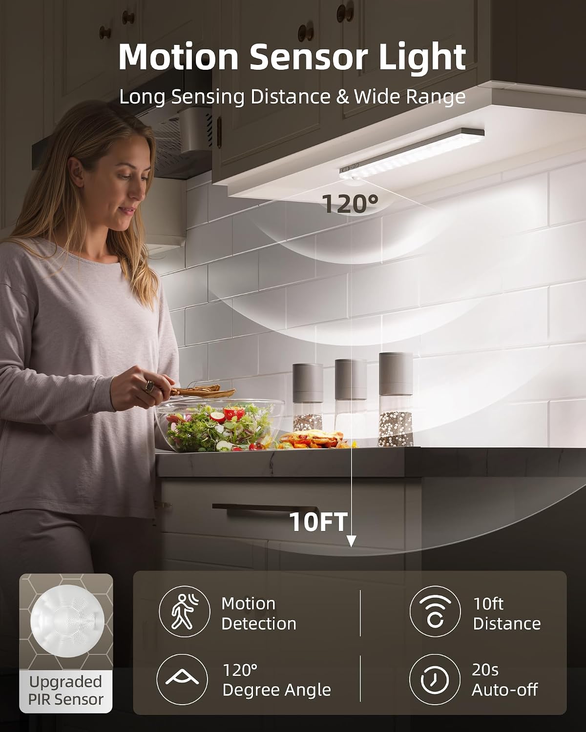 EZVALO 3-Pack Under Cabinet Lighting with Charging Station, 1800mAh Rechargeable Wireless Motion Sensor Lights, 3 Color Temps, Dimmable, Timer, Magnetic, with Remote Control for Kitchen, Closet