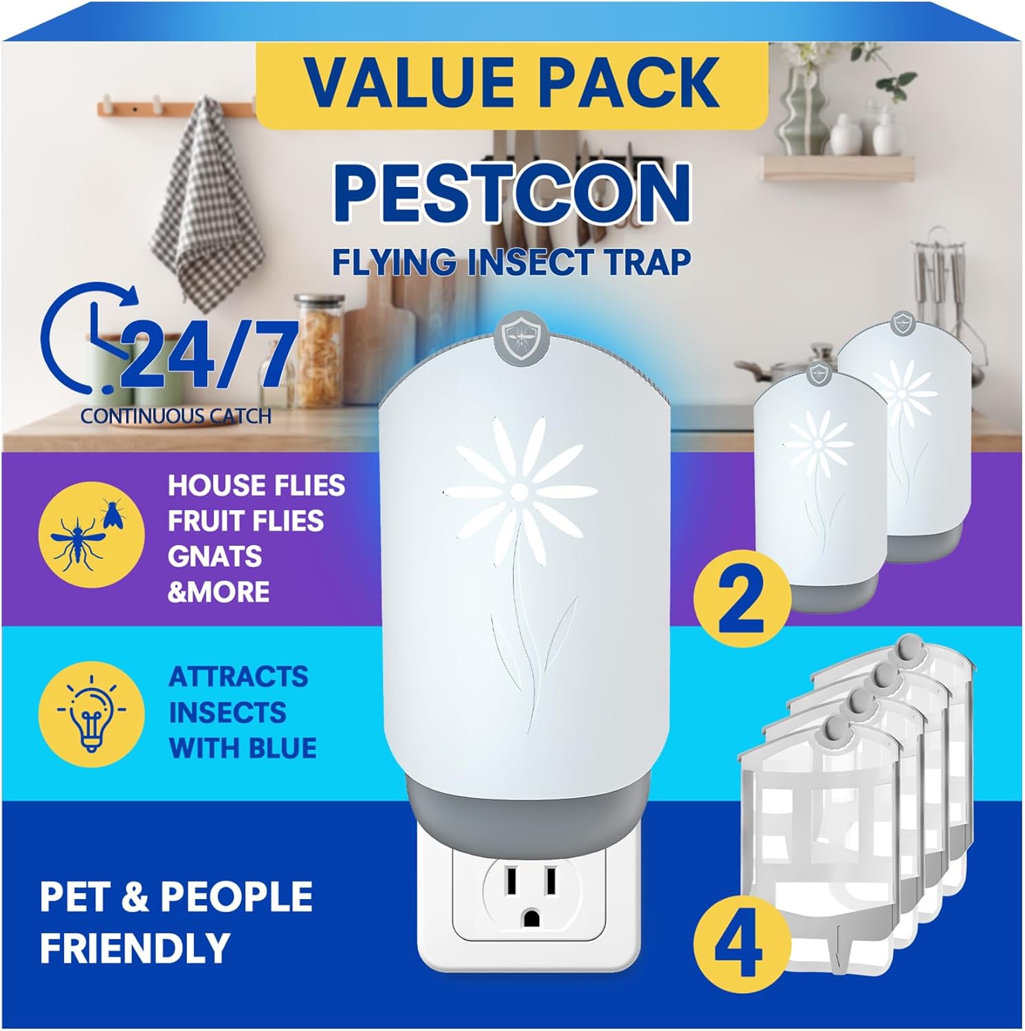 2 Flying Insect Trap for Indoors, Plug in Fly Trap Bug Catcher for Gnats Captures Fruit Flies, Mosquito and Gnats, Gnat Traps for House Indoor