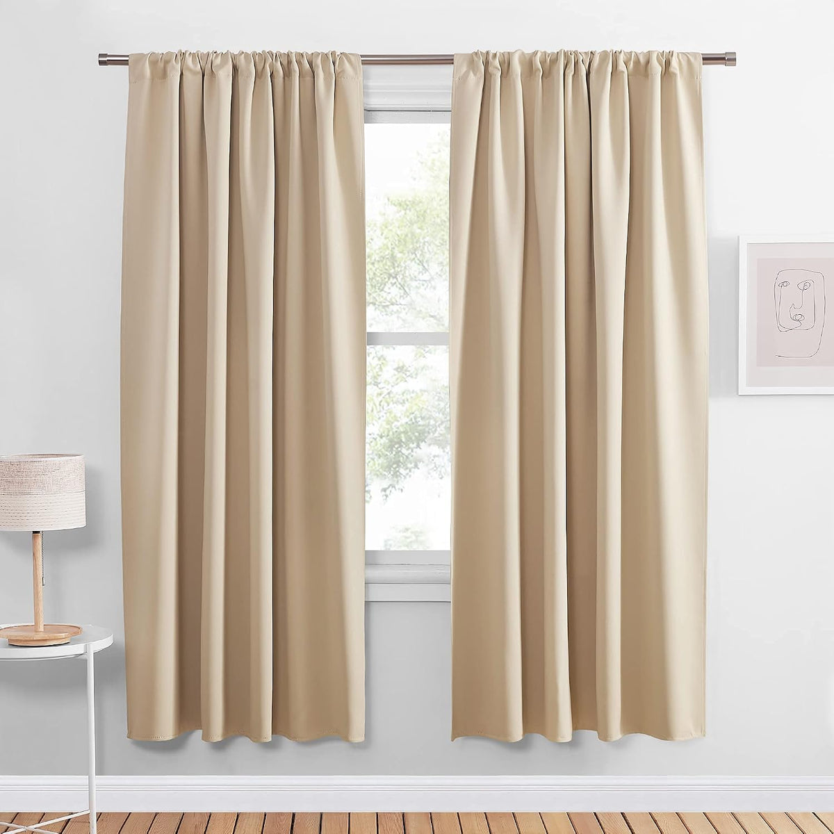 PONY DANCE Window Curtains Set - Home Decoration Room Darkening Thermal Insulated Panels Shades/Draperies Block Light Protect Privacy, 52 x 63 inches, Biscotti Beige, 2 Pieces