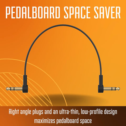 Rock Stock 1/4" Stereo TRS Flat Patch Cables - 18" Ultra-Thin, Right Angle