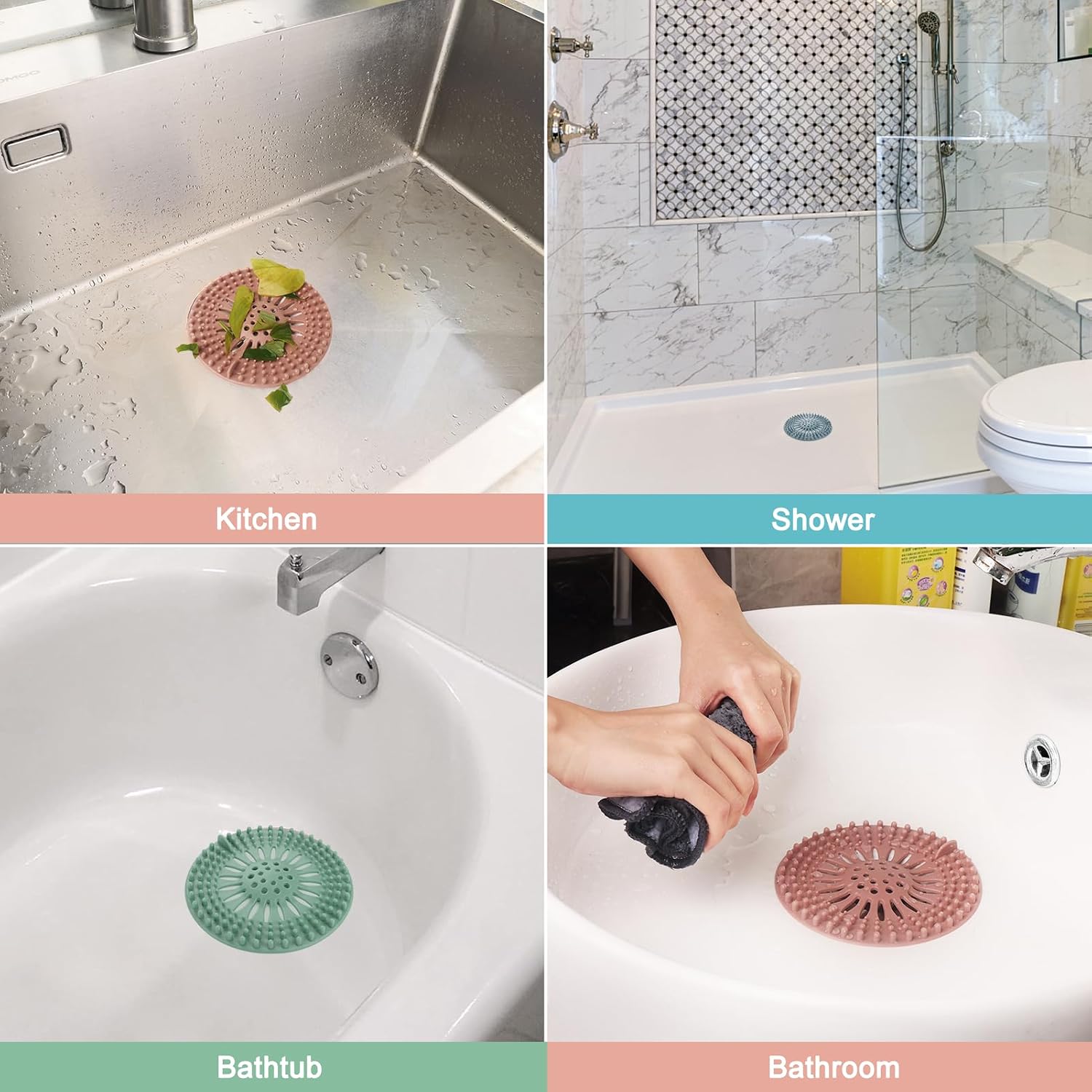 Gotega 5 Pack Sink Drain Strainer, Hair Catcher for Bathroom Tub Shower