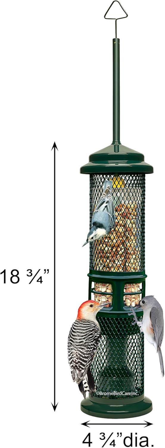 Squirrel Buster Nut Feeder Squirrel-Proof Bird Feeder for Shelled Peanuts & Dried Fruit, Weight-Adjustable, Woodpecker Friendly, 1.3lb Capacity with 2 Interchangeable Meshes