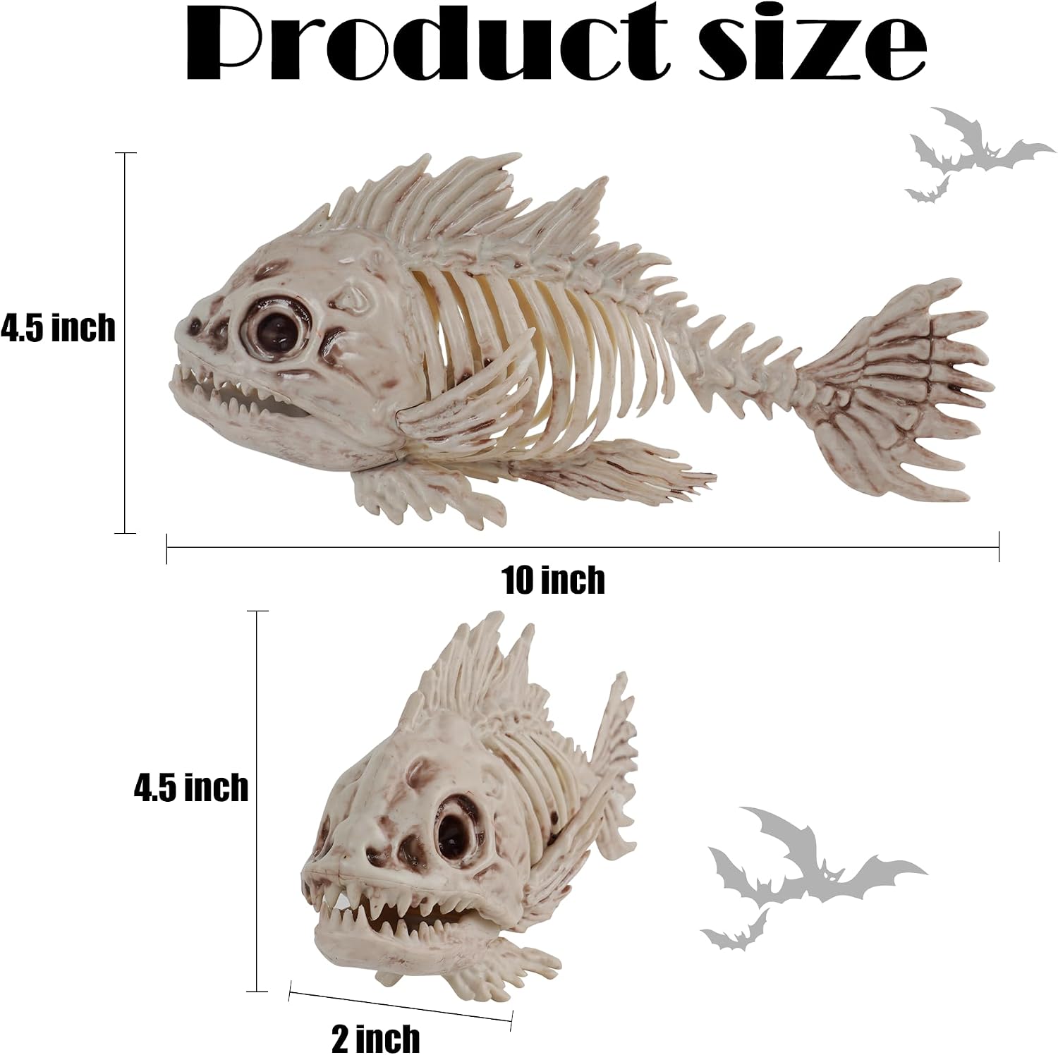 NEROSUN Halloween Fish Skeletons Decorations, 3 Pack 10" Animal Skeleton Plastic Realistic Bones, Fish Bones Spooky Graveyard Prop for Haunted House Halloween Party Decor
