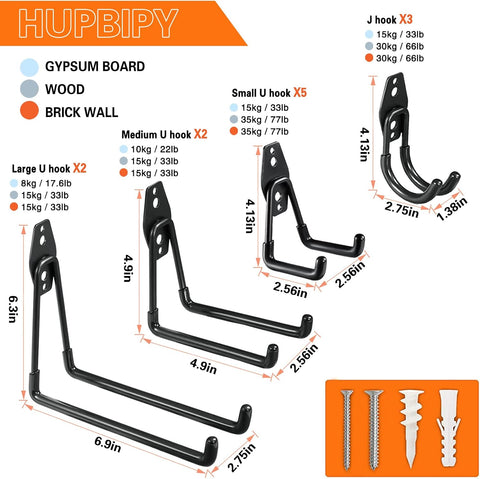 HUPBIPY 12 Pack Garage Hooks Heavy Duty, Wall Mount Ladder Hooks