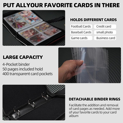 Collectible Trading Card Albums,4 Pocket Card Binder, 400 Double Sided Pocket PU Premium Zip Trading Collection Binderwith 50 Removable Sleeves, Card Folder forTCG, Sports Cards (Blue yellow)