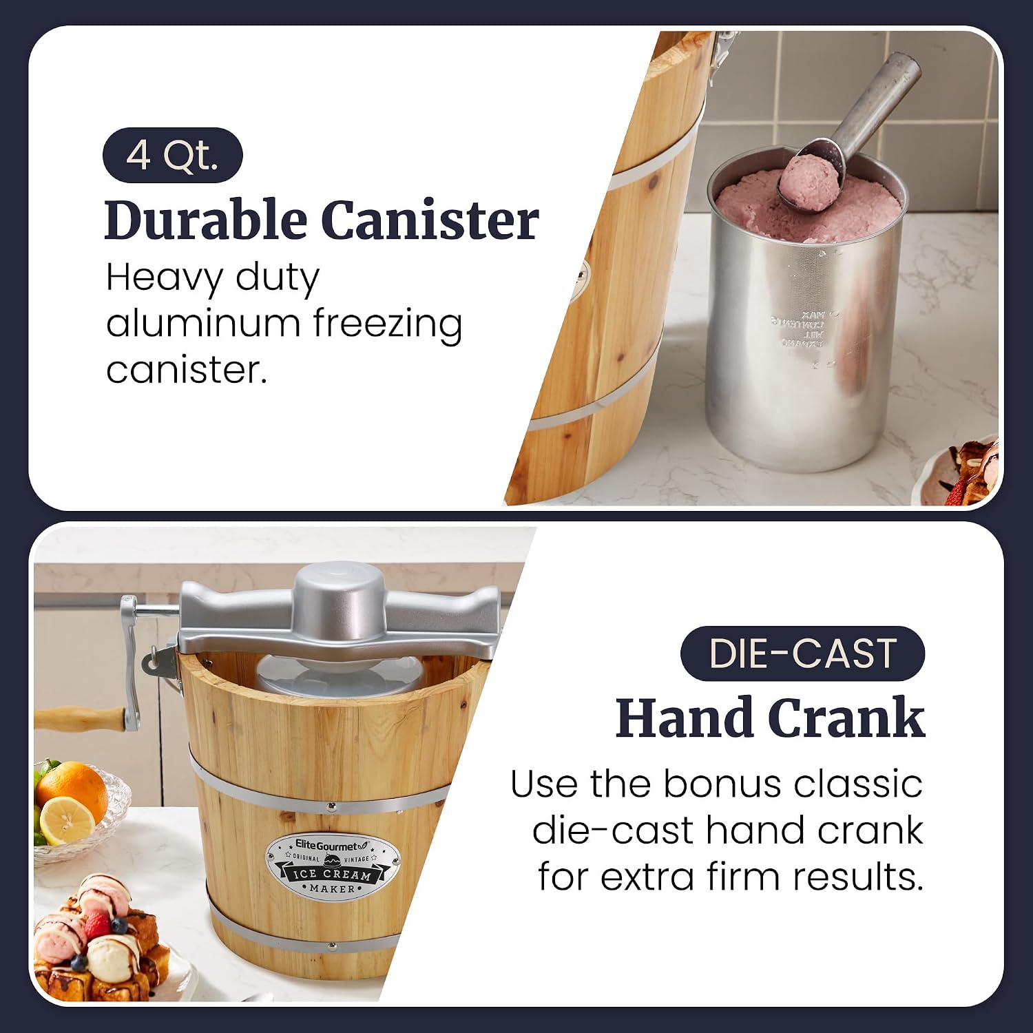 Elite Gourmet EIM402 4Qt Old Fashioned Wood Bucket Ice Cream Maker