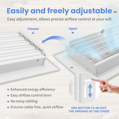 10 x 6 Inch [Duct Opening] Air Vent Covers for Wall or Ceiling - High Airflow 2 Way Steel Ventilation - Adjustable Wall/Ceiling Register, 11-3/4 Inch x 7-3/4 Inch [Overall Dimensions]