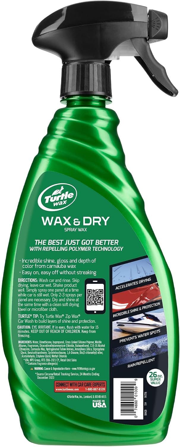 Turtle Wax Wax & Dry Spray Car Wax, 26 oz. 2-Pack with Microfiber Towel