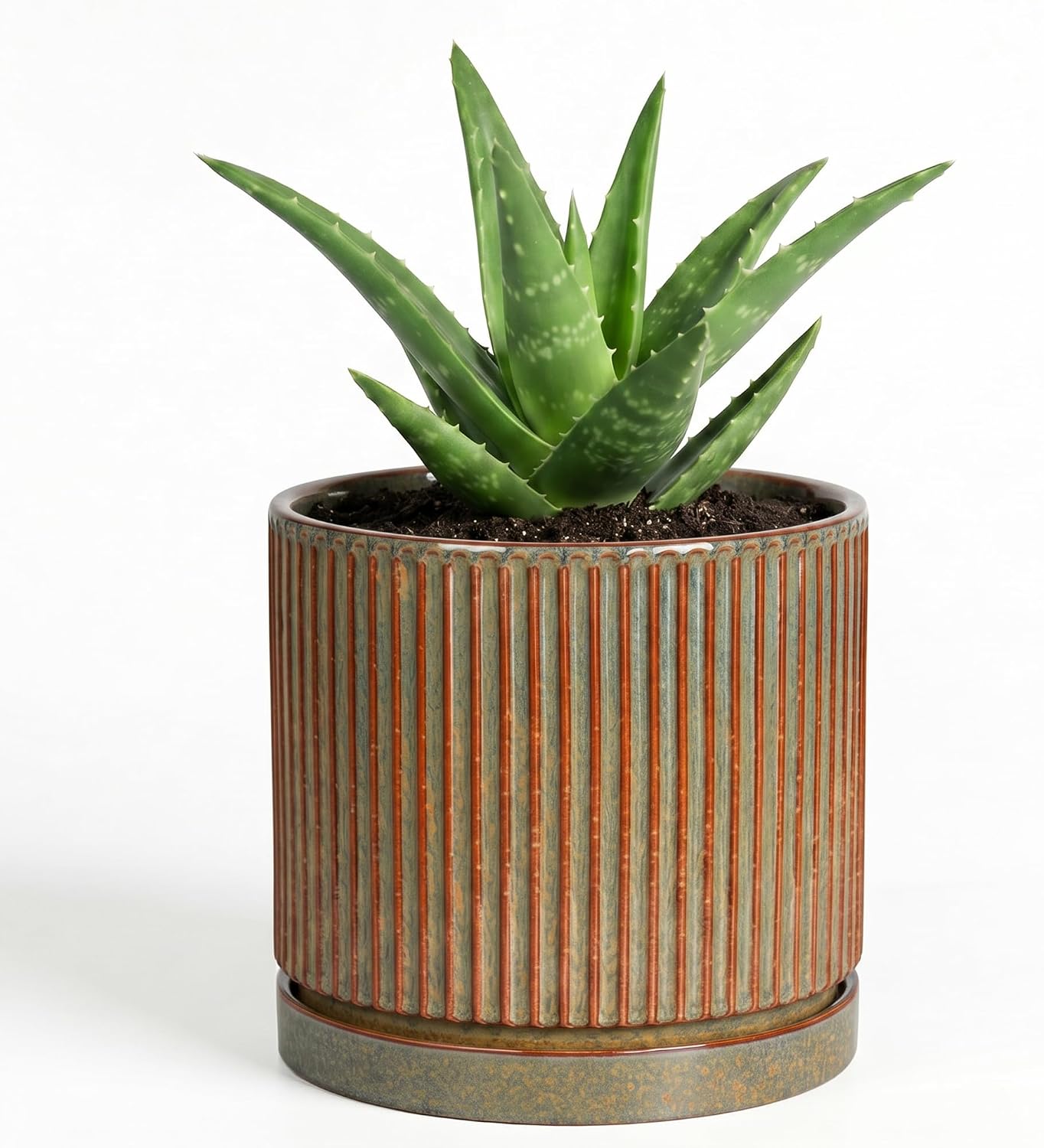 4 Inch Pots for Plants, Ceramic Plant Pots with Saucer, Retro Brown