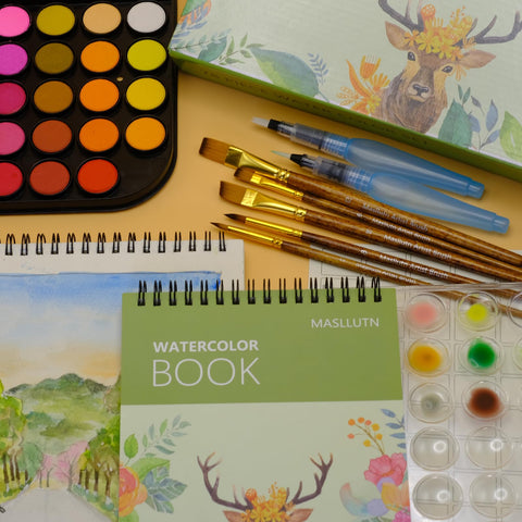 78 Pack Watercolor Paint Set: 48 Premium Colors, 20 Sheets watercolor paper pad, 5 nylon brushes, & 2 reusable water brush pens, Watercolor Set for Adults Kids Beginners Artists Painting Supplies…