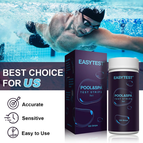 EASYTEST 7-Way Pool Test Strips, 150 Strips Water Test for Hot tub and Spa