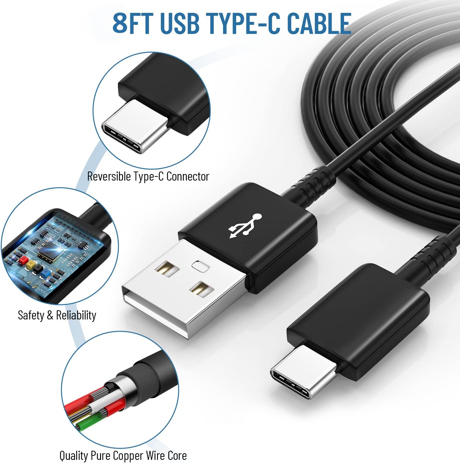 Adaptive Samsung Fast Charger kit with 8Ft USB Type C Charging Cable for Samsung Galaxy S8/S8 Plus/S9/S9 Plus/S10/S10e/S26/S20/S20+/S21/S21+/S21 Ultra/S23/S22/S22+/S22/S25 Ultra/Note 8/Note 9/10/20