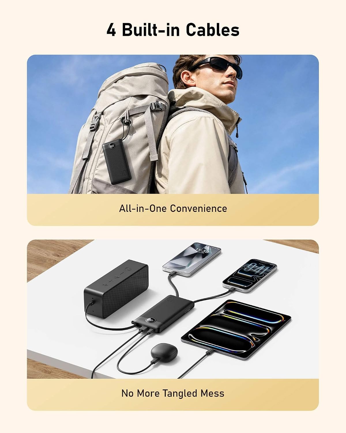 VEEKTOMX 10000mAh Portable Charger with 4 Built-in Cables