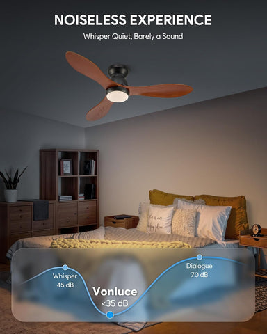 VONLUCE Wood Ceiling Fan with Lights 42 Inch, Black