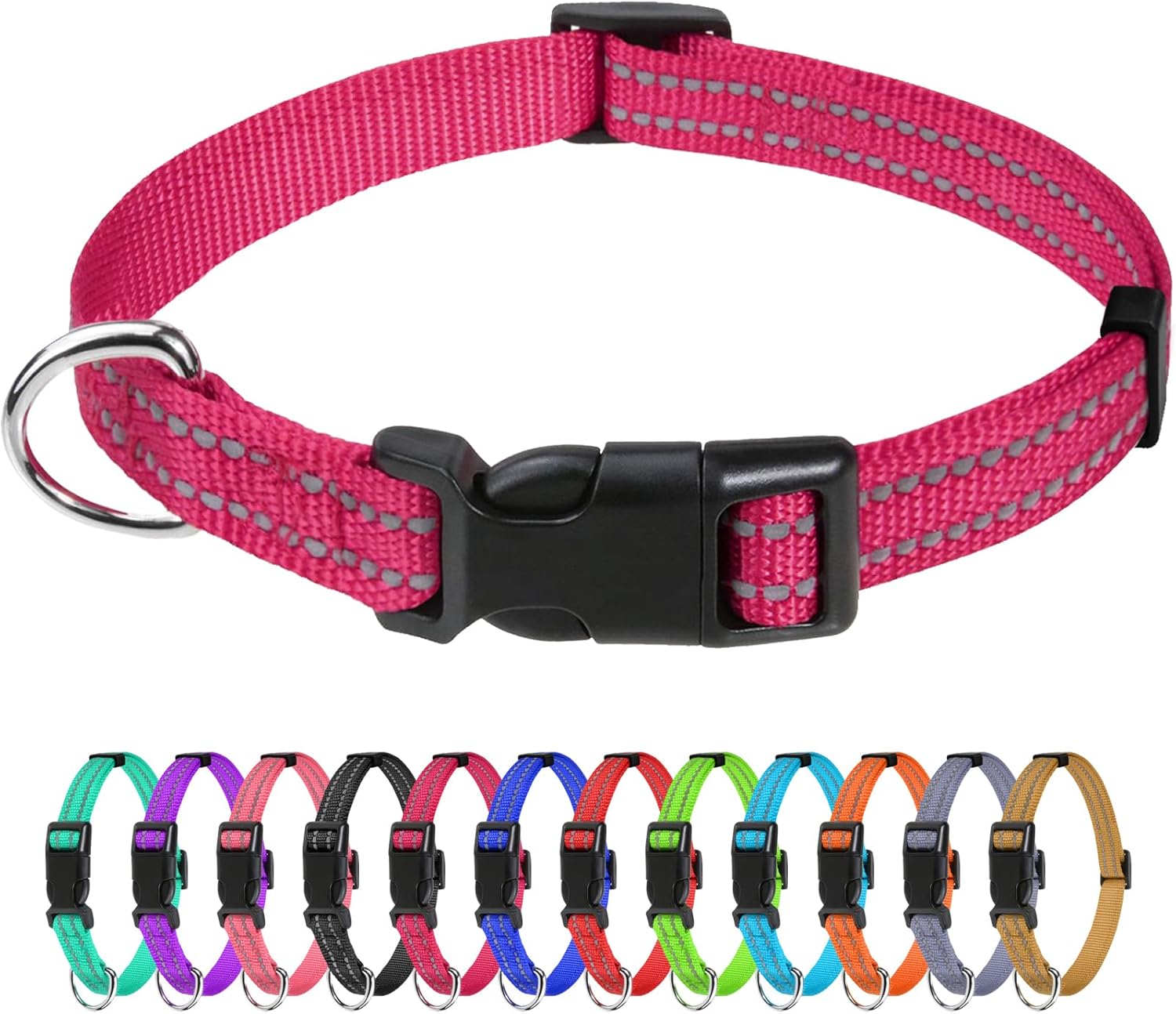 TagME Small Dog Collar, Reflective Puppy Collar, Hot Pink, 3/8" Width
