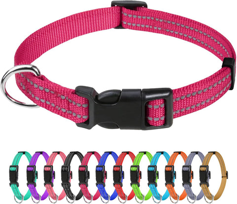 TagME Small Dog Collar, Reflective Puppy Collar, Hot Pink, 3/8" Width