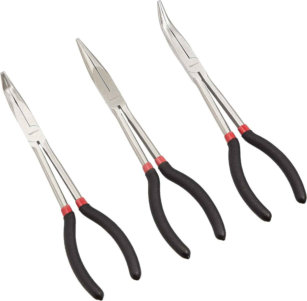 Amazon Basics Extra Long Reach Needle Nose Pliers Tool Set for Narrow Spaces, Versatile,Black, 3 Count (Pack of 12)