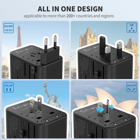 Epicka 70W GaN PD Universal Travel Adapter, 3USB-C/2USB-A