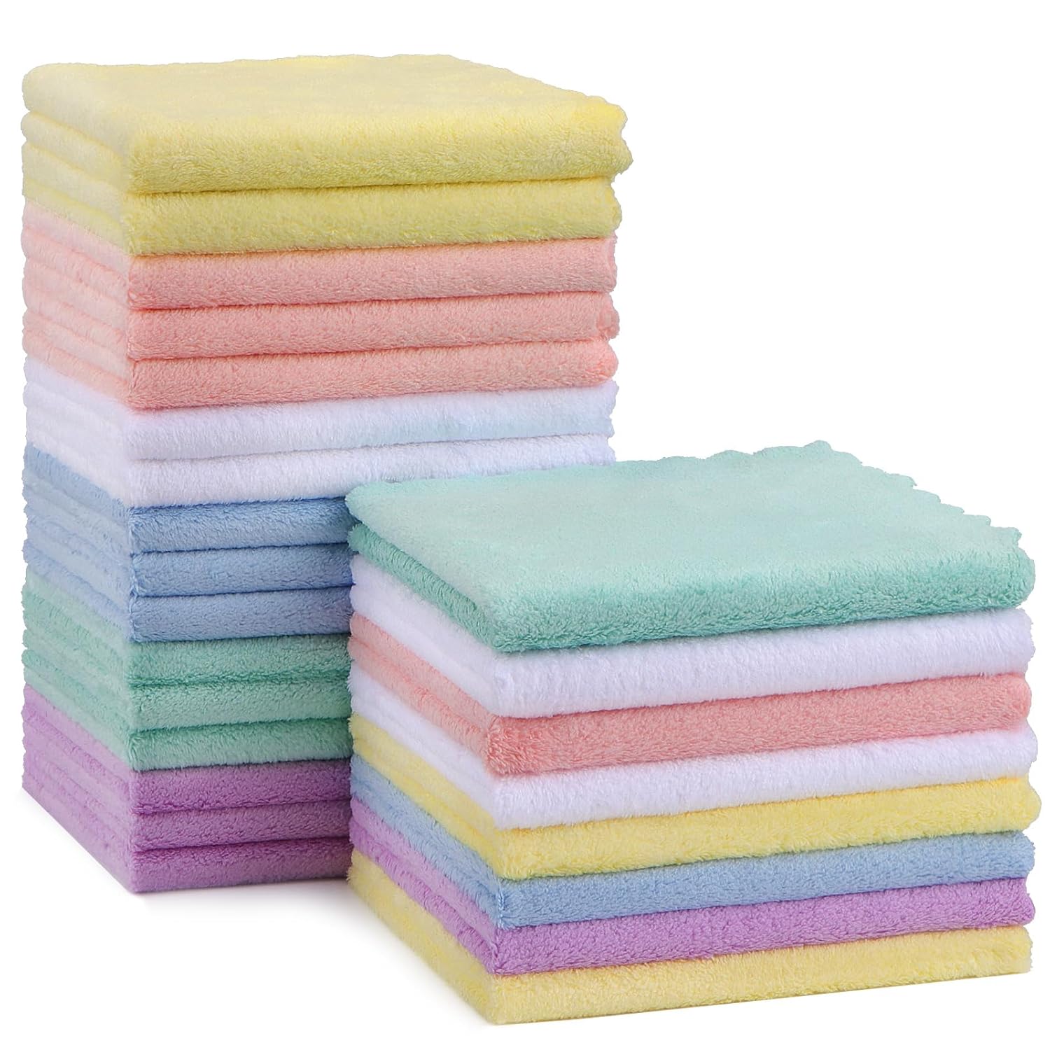 HOMEXCEL Baby Washcloths 24 Pack Microfiber Coral Fleece 11.5 x 11.5 Inch
