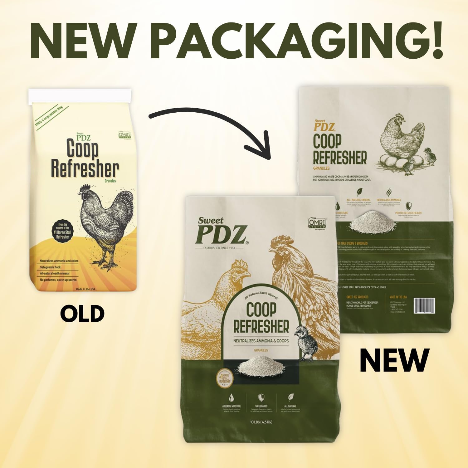 Sweet PDZ - Coop Refresher - Zeolite Odor Eliminator - Essential Chicken Coop Accessory (4-Pack)