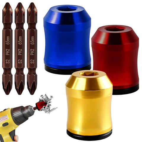 3Pcs Screwdriver Head Magnetic Ring with 3Pcs Ph2 Screwdriver Bit Set, Removable Household Tool for Drills| Universal Bit Holder for Hex Screwdrivers & Power Bits | Alloy Screw Holder for DIY Repair