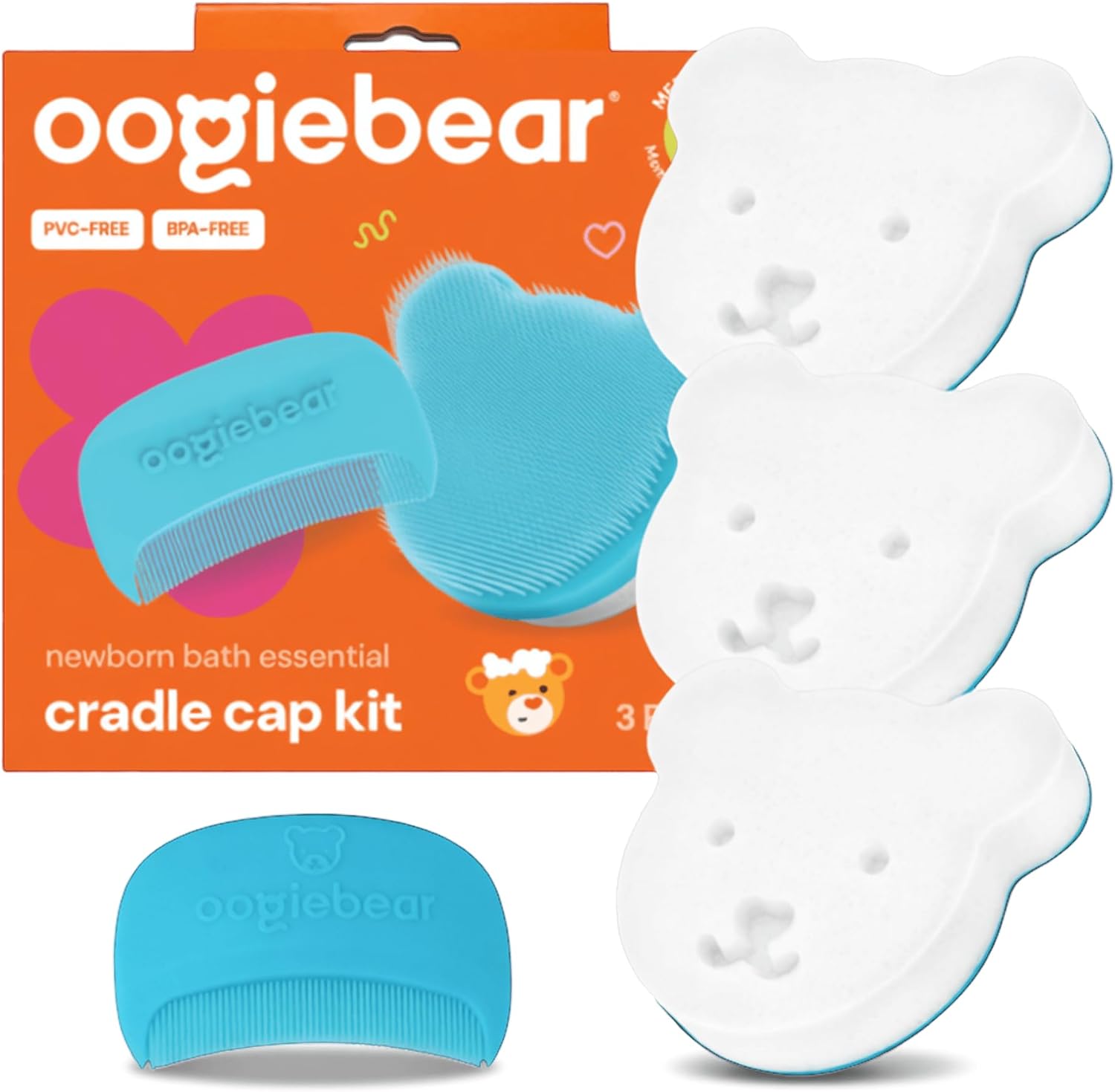oogiebear Cradle Cap Brush Kit, 5 Piece, Includes 2 Replacement Sponges