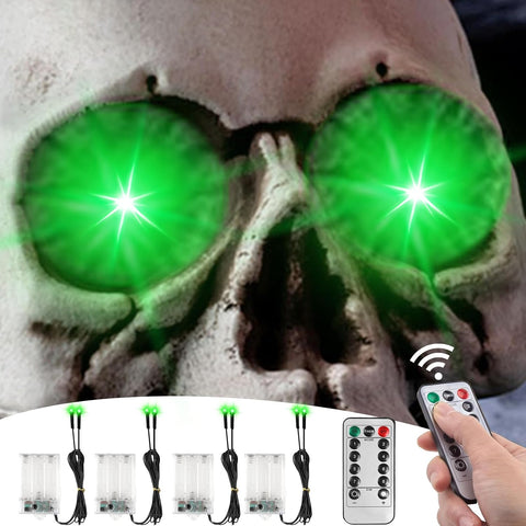 4 Pack Halloween Decoration LED Glowing Light Up Skulls Eyes, Horror DIY Glowing Eyes Lights Battery Operated for Halloween Decoration Masks, Skulls, Pumpkin, Spider, Tombstone Props (Green)