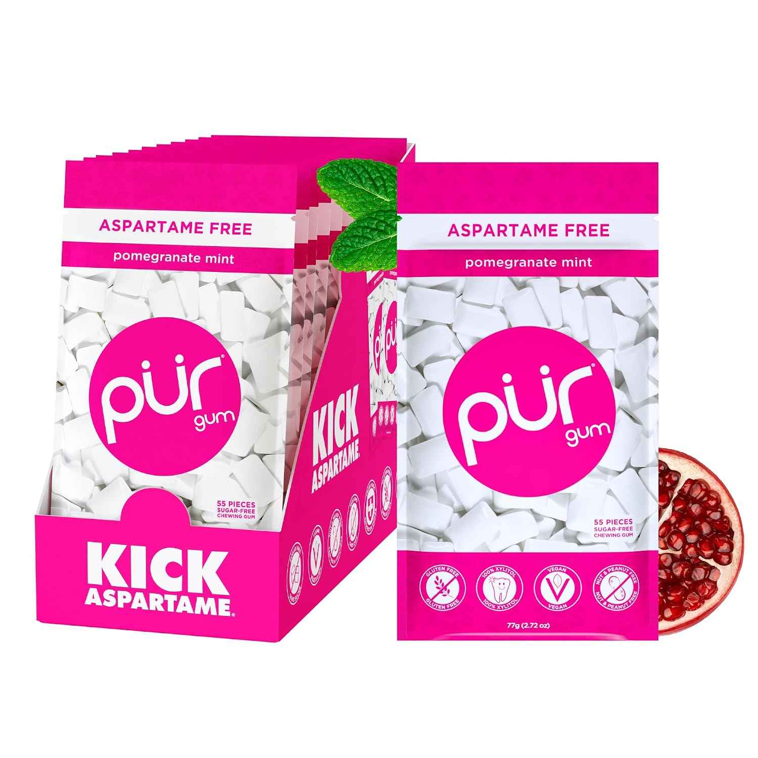 PUR Gum Pomegranate Mint Xylitol Gum No Artificial Flavor 660 Count (12x55)