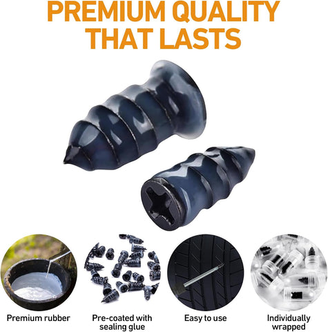 40 PCS Quick Fix Screw-in Tire Plug Kit with 2 Tubes of Sealant Glue