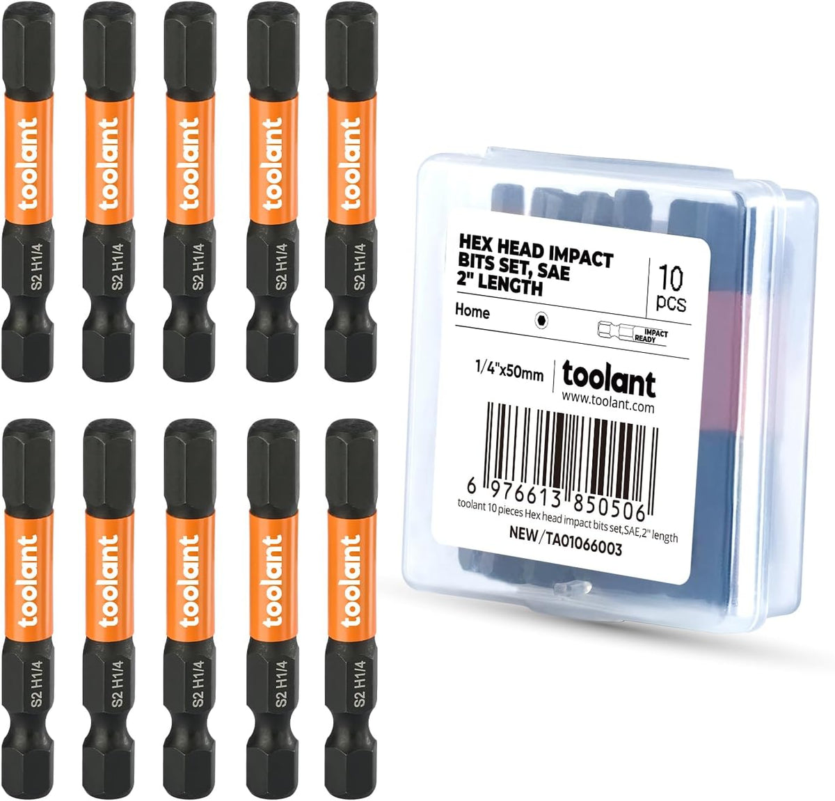 toolant 1/4-inch Impact Hex Bit Set, 10-Piece, 2-inch