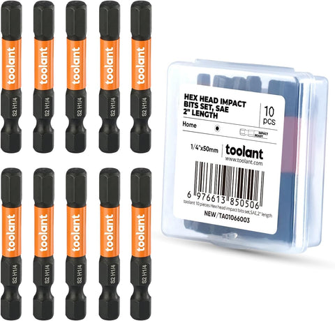 toolant 1/4-inch Impact Hex Bit Set, 10-Piece, 2-inch