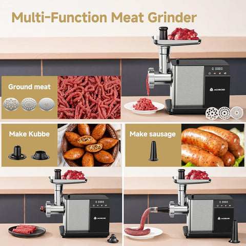 AAOBOSI Electric Meat Grinder w/ 3 Speed Touch Screen Control, 3000W Max
