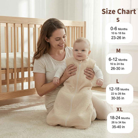 BSTOPPT 2 Pack Baby Sleep Sack 12-18 Months 100% Organic Cotton Muslin Baby Sleeping Bag 2-Way Zipper Wearable Blankets TOG 0.3 (Beige & Khaki, Large)
