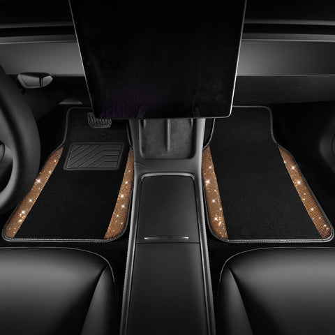 CAR PASS Bling Diamond Car Floor Mats, Shining Rhinestone Carpet Sparkly Glitter Crystal with Anti-Slip PVC Heel Pad Waterproof Universal Fit Automotive SUV,Sedan,Van,Cute Girl Women,4pcs Golden