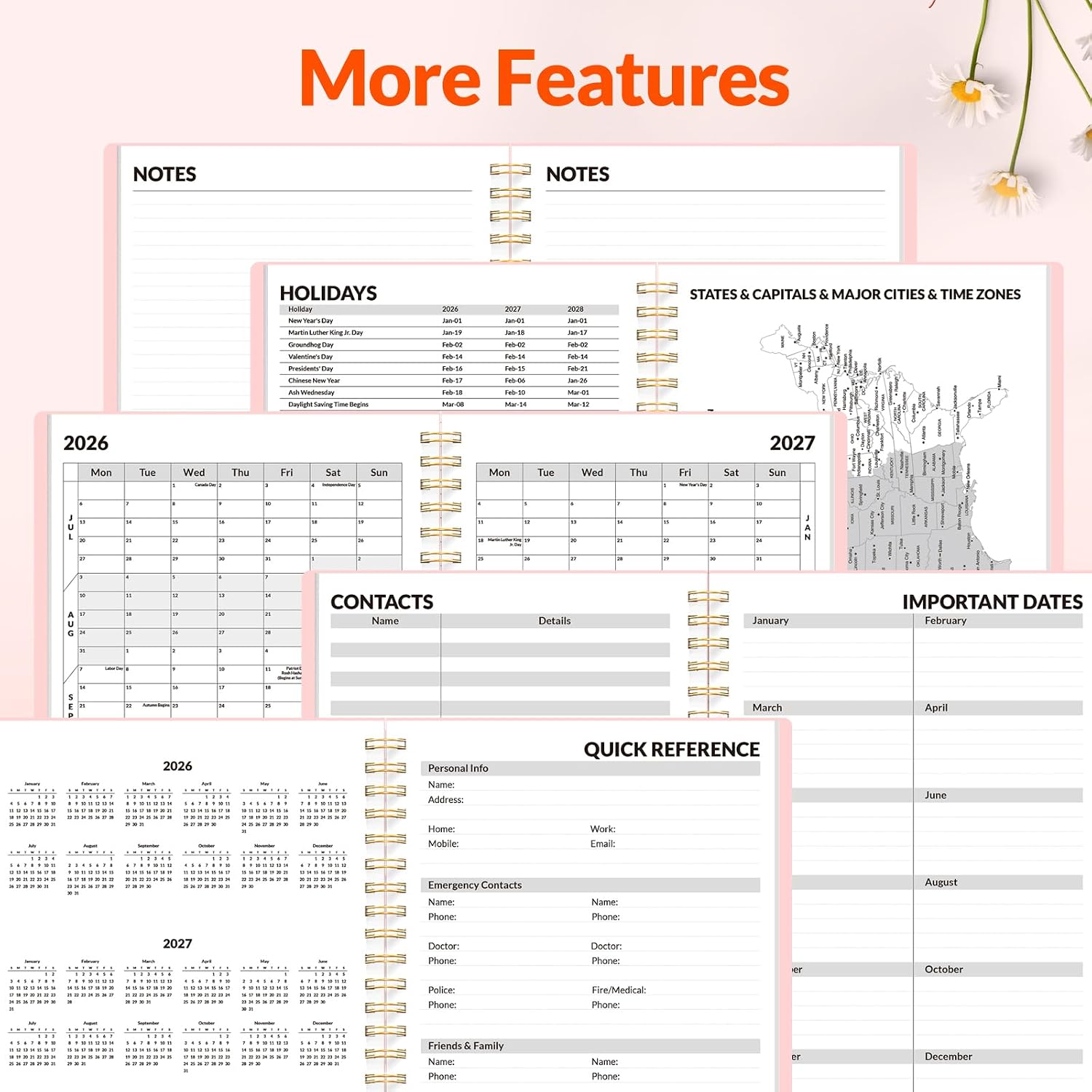 SUNEE Academic Planner 2026-2027 – Weekly & Monthly Planner, July 2026 to June 2027, 6.4"x8.3", Thick Paper, Tabs, Pockets, Bookmark, Spiral-Bound, Student Teacher Organizer, Pink