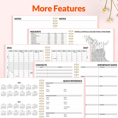 SUNEE Academic Planner 2026-2027 – Weekly & Monthly Planner, July 2026 to June 2027, 6.4"x8.3", Thick Paper, Tabs, Pockets, Bookmark, Spiral-Bound, Student Teacher Organizer, Pink